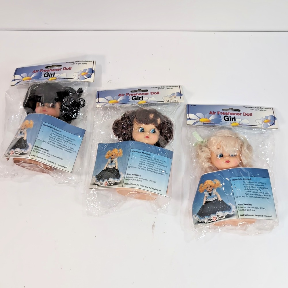 Vintage Lot/3 FIBRE CRAFT 3101 Air Freshener Dolls 5-3/4" H New Sealed